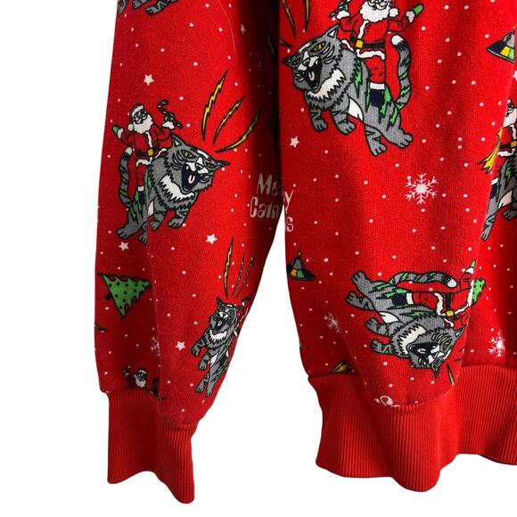 Divided Christmas Sweatshirt Meowy Catmas Unisex Size S Ugly Sweater Party Santa - Picture 10 of 11